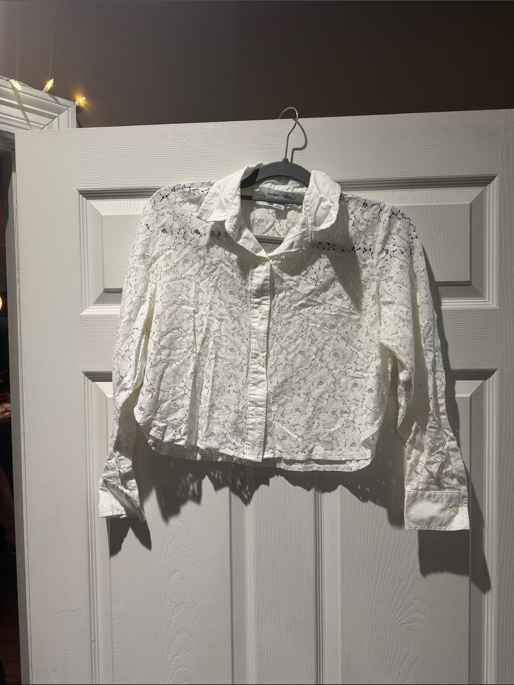Old Navy White Lace Cropped Button-Down Shirt